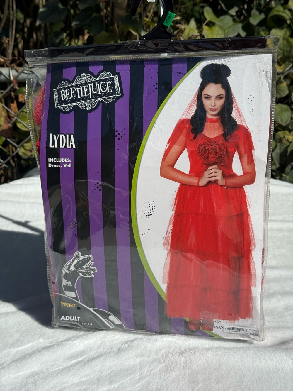 Beetle juice-Lydia Red Tiered Dress with Veil Costume NEW
